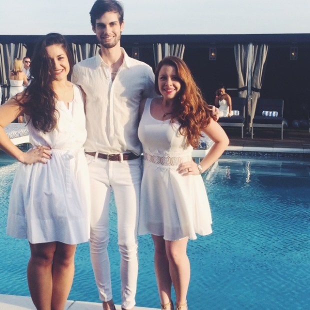 Posing in our creamy white looks.